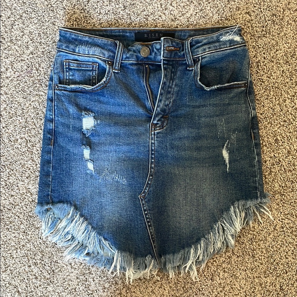 Blue Distressed Denim Skirt